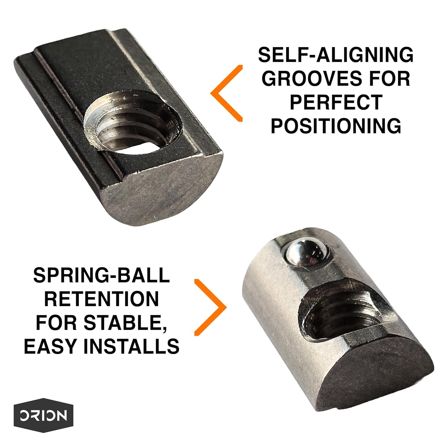 10 Series 1/4"-20 Stainless Steel Self Aligning Roll-in T-Nuts with Ball Spring (25-Pack) – 8020-Compatible T Slot Hardware for Aluminum Extrusion