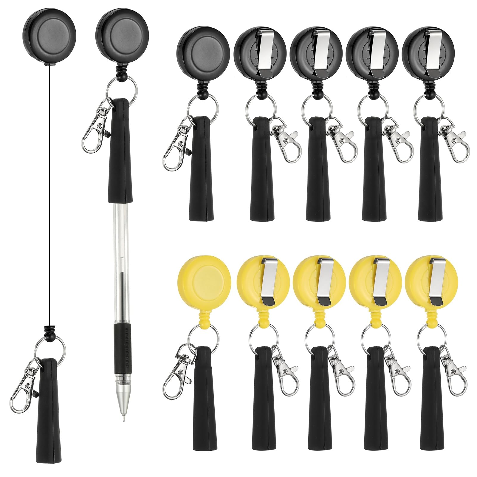 PATIKIL Retractable Pen Holder, 20Pcs Pull Pen Pencil Holder Elastic Silicone Grip Pencil Holder for Woodwork Bricklayer Markers and Carpenter Pencils, Yellow/Black
