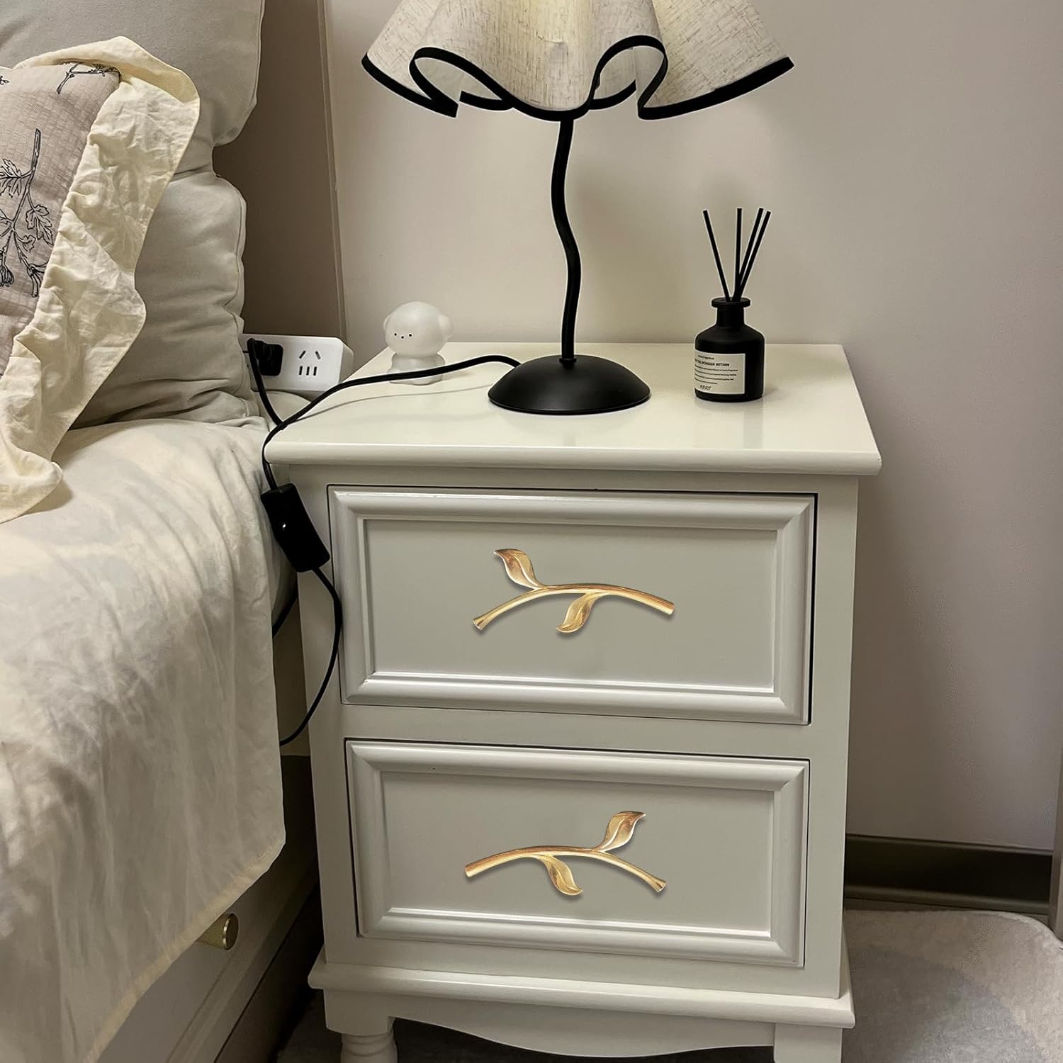 Brass Cabinet Knob with Branch Leaf Ornament,Gold Dresser Knobs and Pulls Vintage, Decorative Pull Knobs for Dresser Drawer Kitchen Cabinet, Set of 2