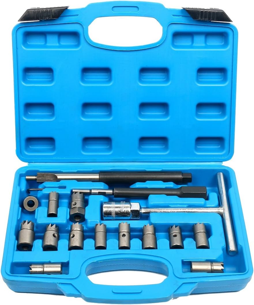 17Pcs Diesel Injector Seat Cutter Cleaner Universal Injector Re-Face Reamer Tool Set