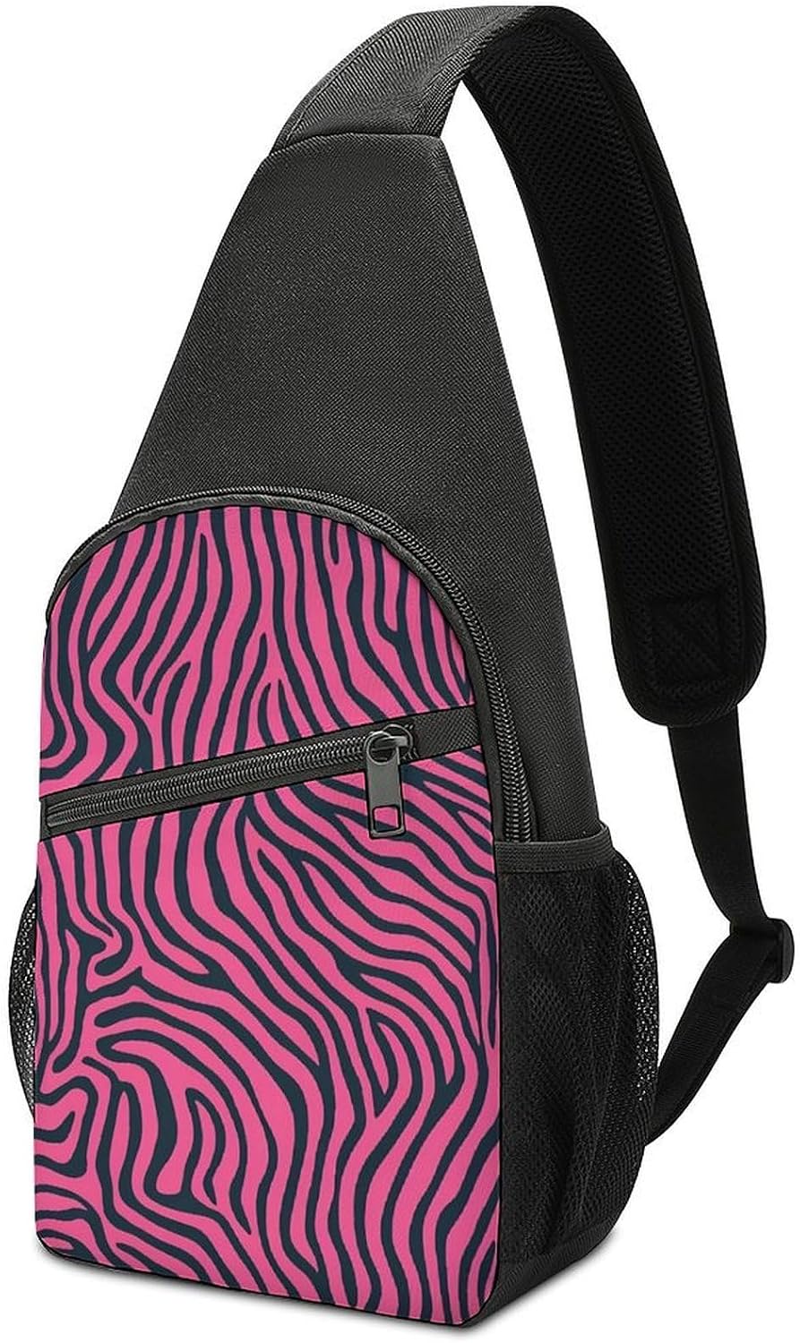 Pinkblack Zebras Print Crossbody Sling Backpack Chest Bag Daypack | unisex,trendy,with convertible and detachable shoulder strap,side pockets