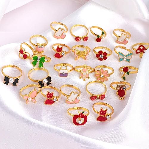 Miniatura 8 de Leadigol 36 anillos de joyería para niña, ajustables, sin duplicación, anillos ajustables en caja, juego de anillos de joyería con vitrina en forma