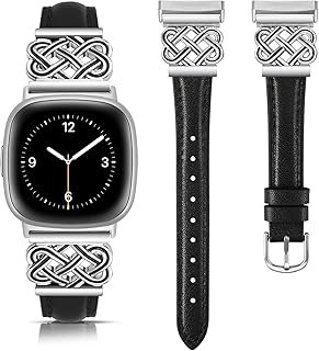 TOYOUTHS Celtic Knot Leather Band Compatible with Fitbit Versa 4/Versa 3/Fitbit Sense 2/Sense Band Women, Slim Dressy Thin Fashion Designer Premium Leather Strap for Versa 3 4 Sense 2 Smartwatch
