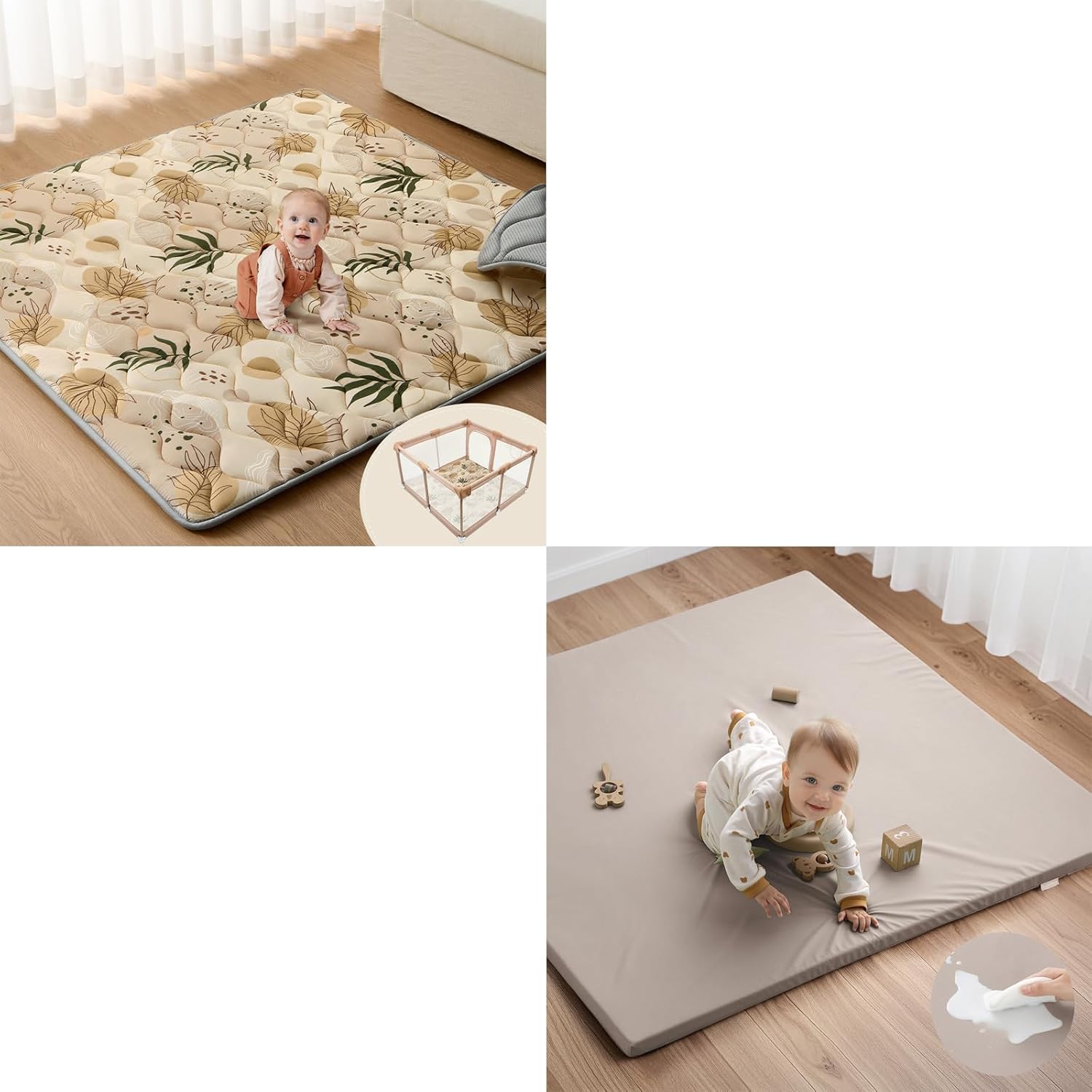 Blissful Diary 50x50 Playpen Mat+50x50 Vegan Leather Baby Play Mat
