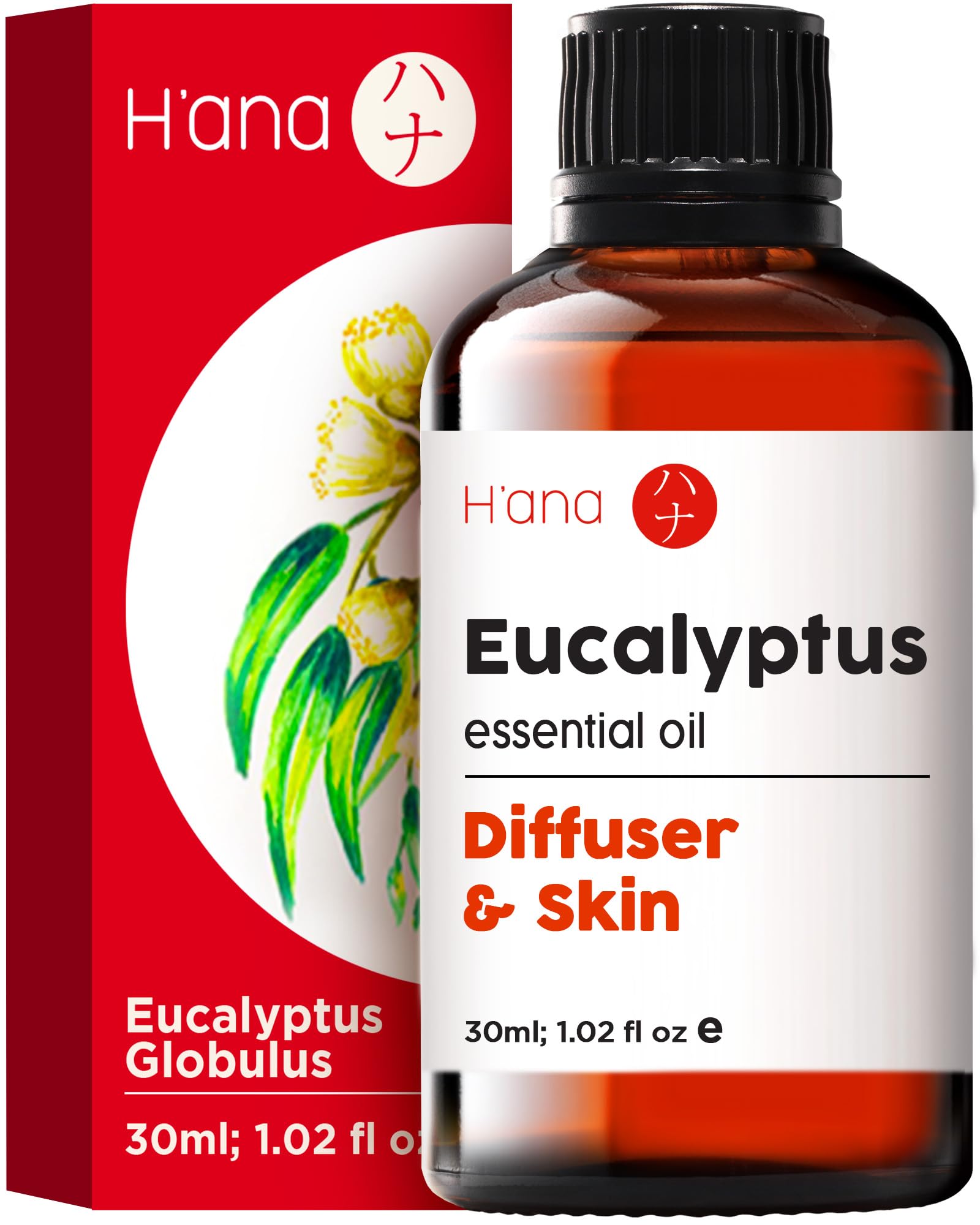 Eucalyptus Essential Oil - 1.02 Fl Oz - for Hair, Skin, Diffuser, Aromatherapy, DIY Candle & Soap Making