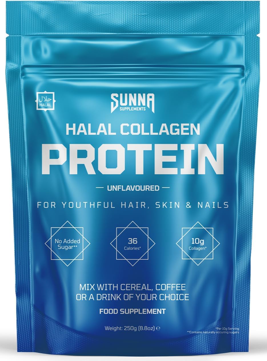 SUNNA SUPPLEMENTS – Halal Bovine Collagen Protein Powder for Hair Skin Nails and Joints – Type (I, III) Hydrolysed Premium Bovine Collagen Peptides for Women and Men | Gluten Free | Unflavoured