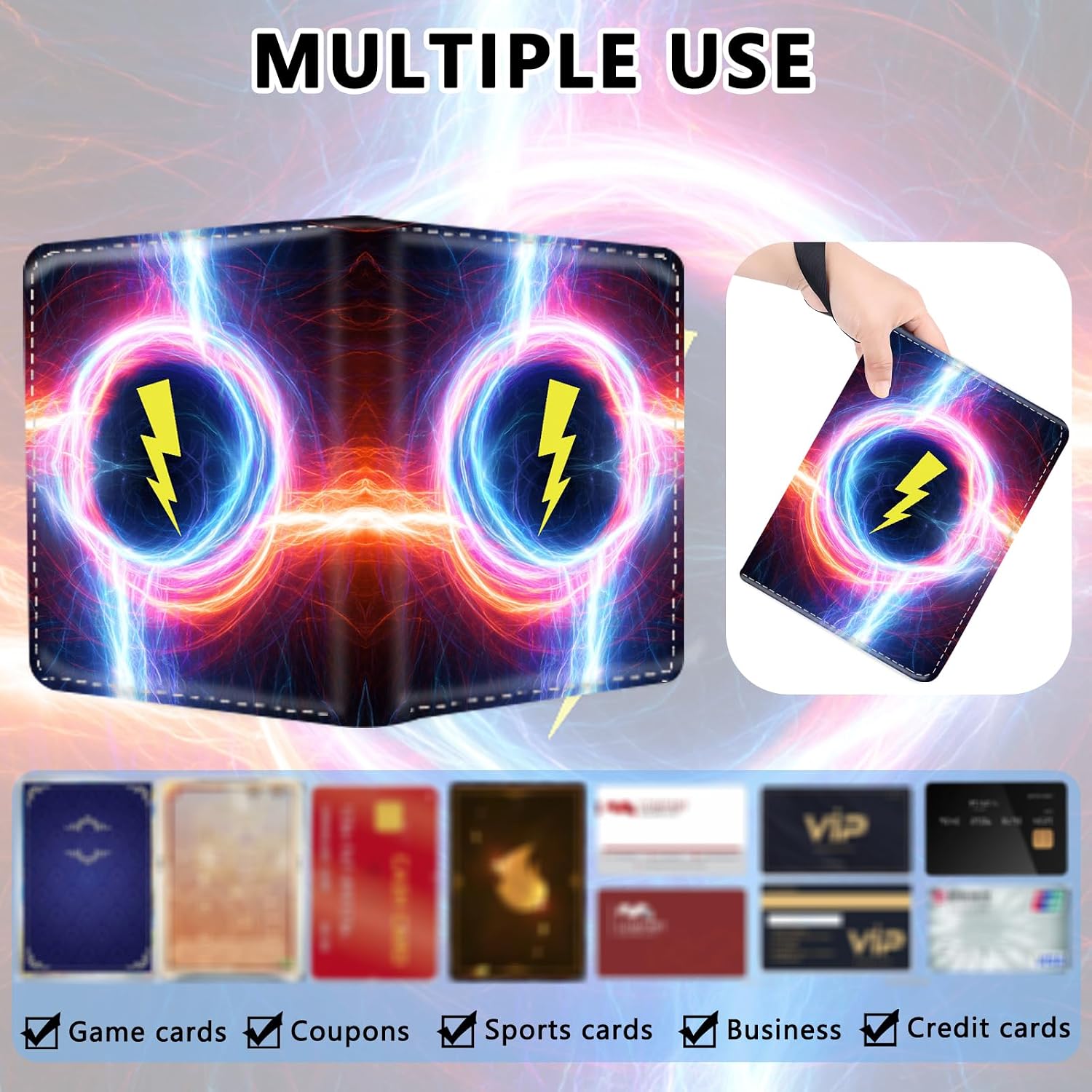 Card Binder 4 Pocket Zipper Trading Card Binder Holds 400 Cards, PU Collectible Binder with Removable Sleeve Holds 50 Pages, Game Card Book