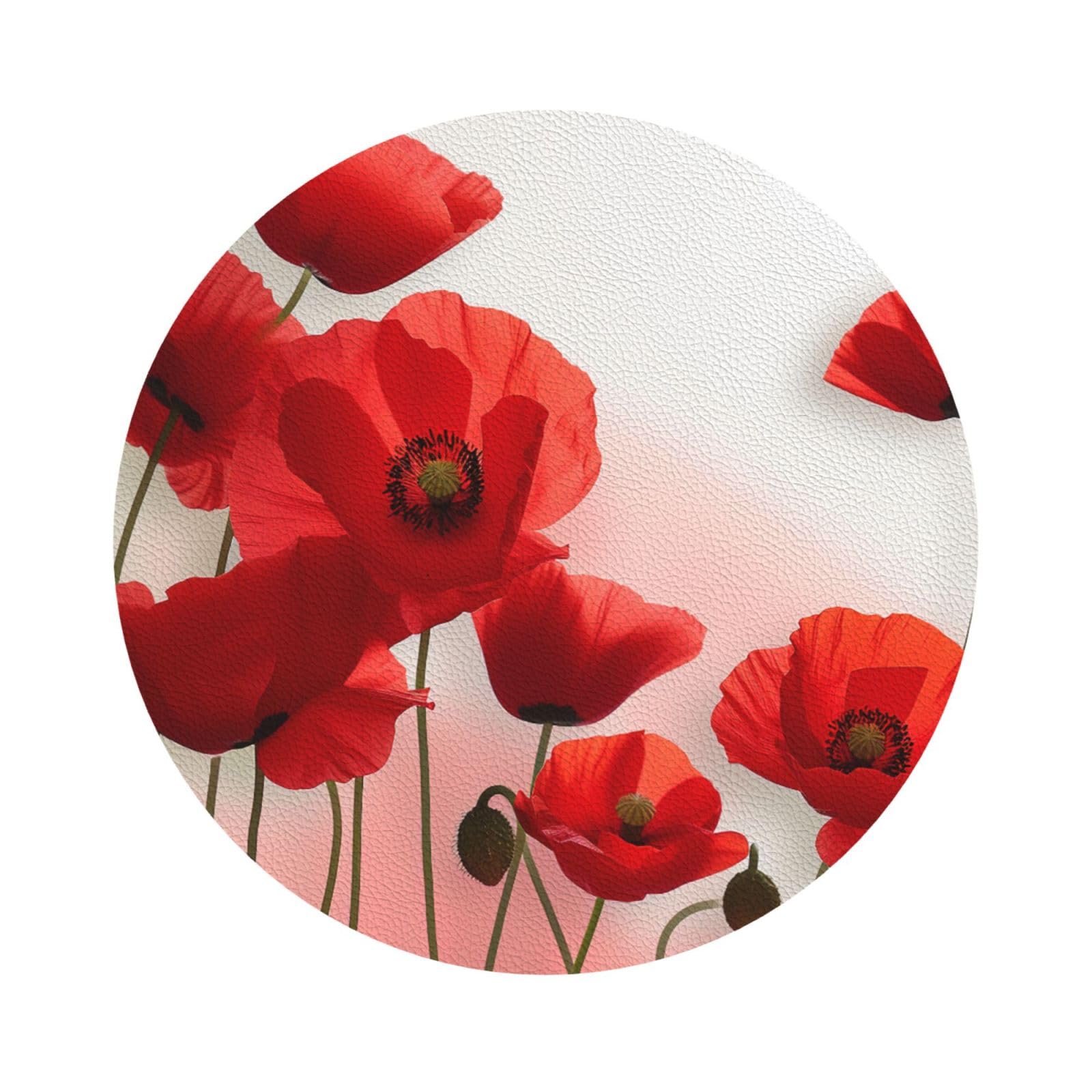 Flowers Vivid Petals Print Leather Coaster Set of 6, Round Shape Coasters Table Decorative Coffee Cup Beverage Coasters Wine Beer Bar Coasters for Hot Drinks Table Protection