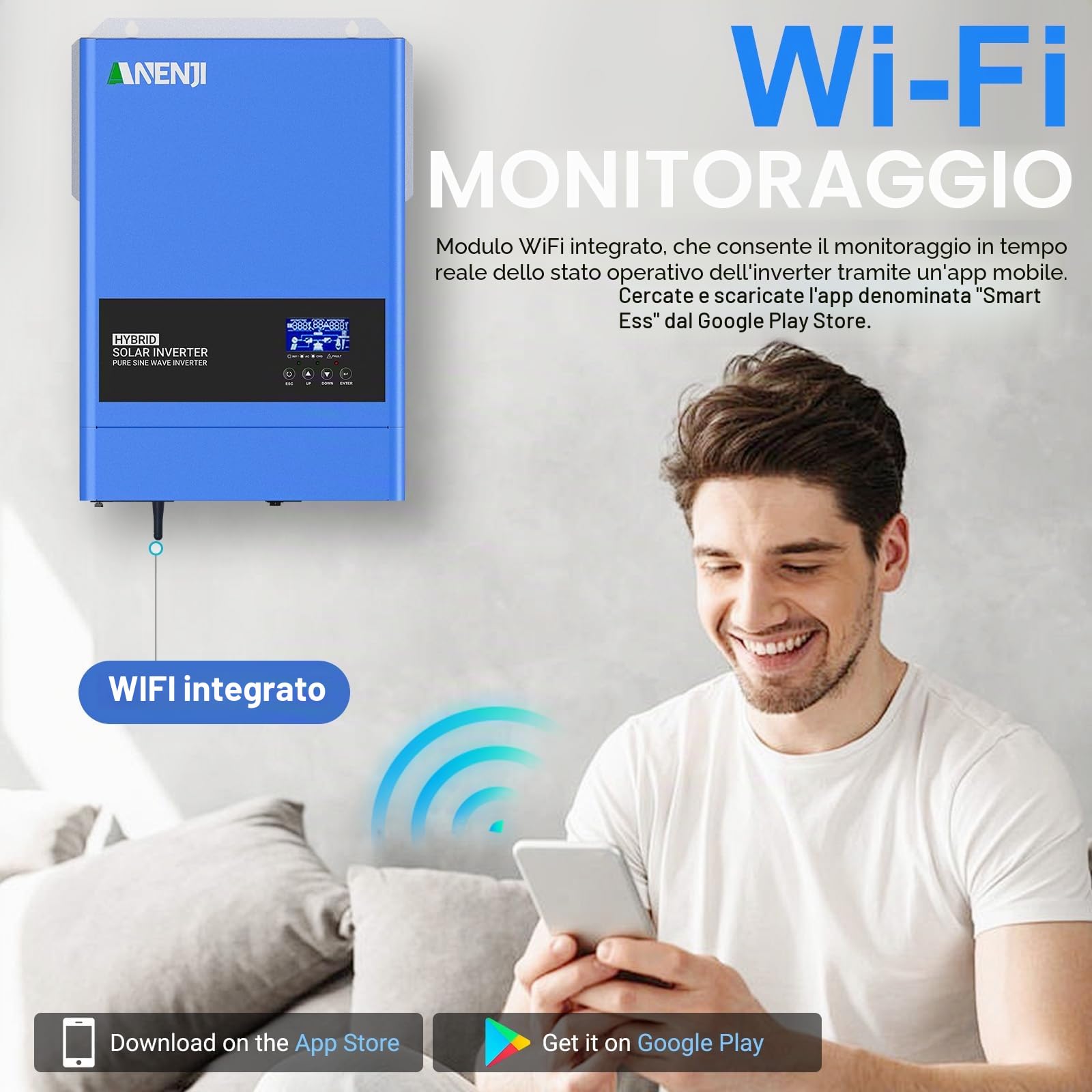 Invertitore ibrido da 6200 W, da 48 V CC a 230 V CA, con regolatore di carica solare MPPT da 120 A, ingresso massimo PV 6200 W, funziona con batterie al piombo e al litio da 48 V