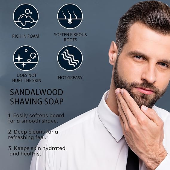 Solid Shaving Soap for Men,Mint Shaving Smoothest Wet Soap with Shaving Brush,Deep Cleaning,Travel Size Shaving Soap