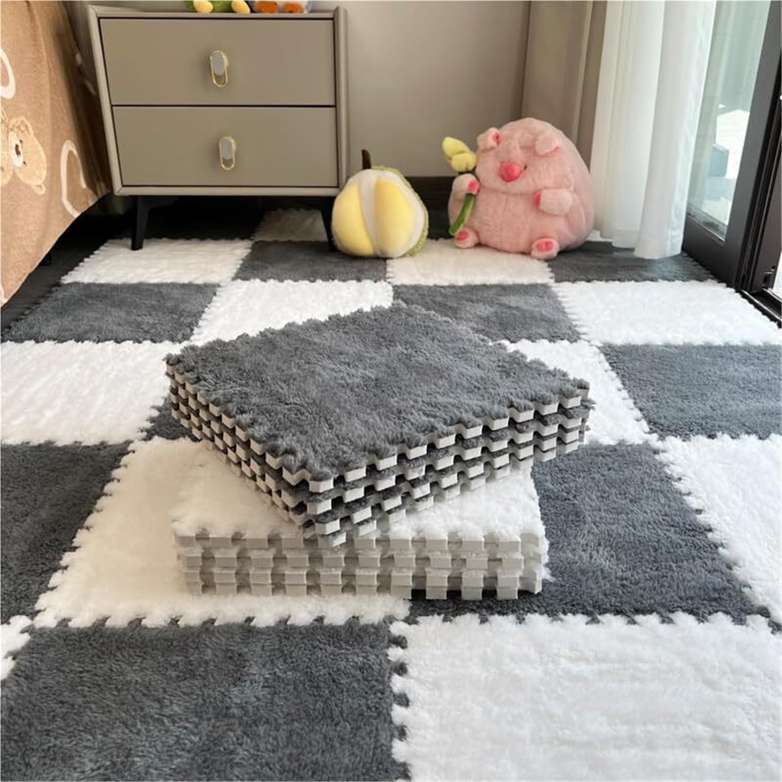 10/20PCS Soft Floor Milk Mat for Home, Puzzle Rug, Milk Rugs Carpet Tiles, Milk Matchwork Rugs, Milk Velvet Patchwork Rugs, Thickened Soft Puzzle Play Area Rugs(A,20PCS)