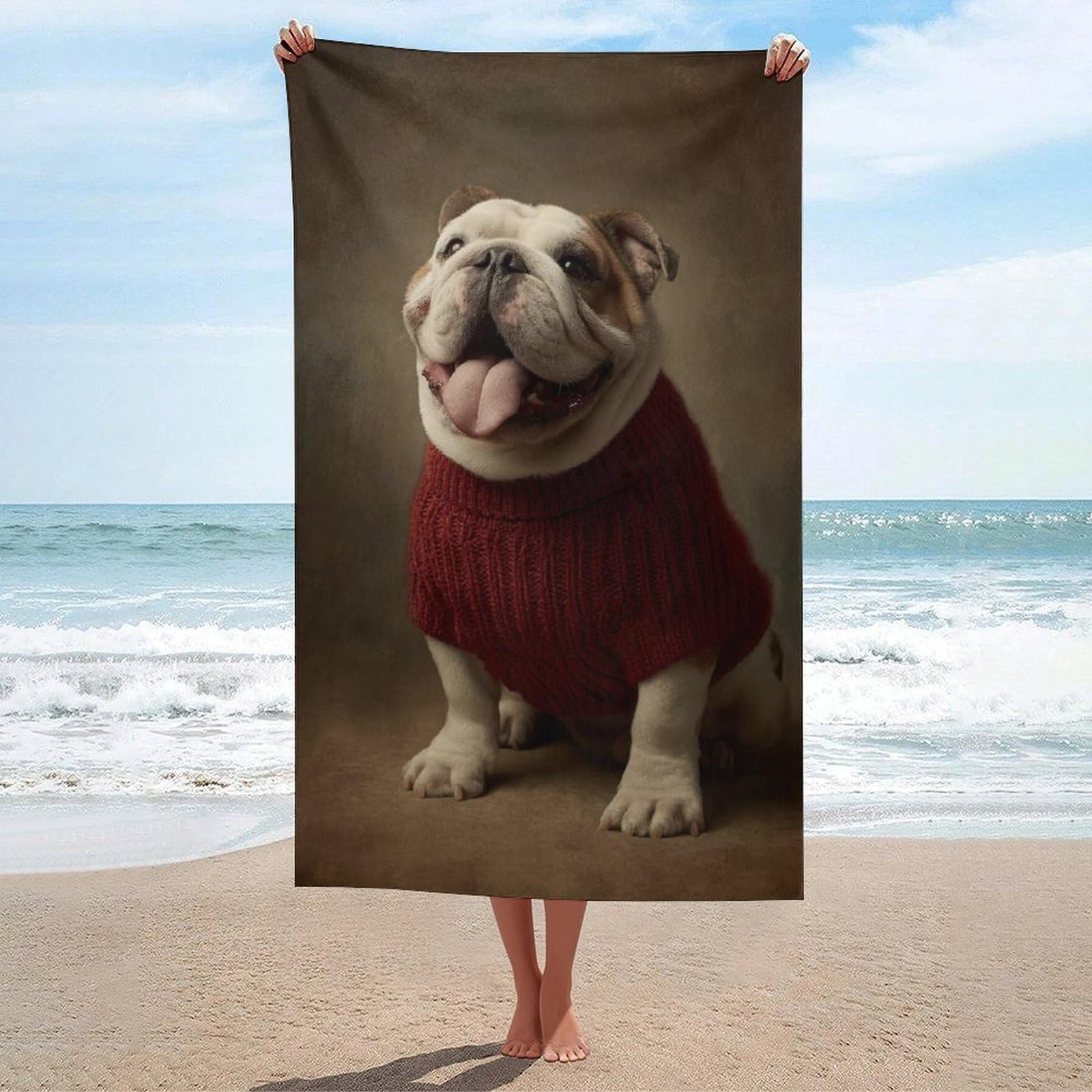 Serviette de plage bouledogue séchage rapide 130x80cm pour le sport