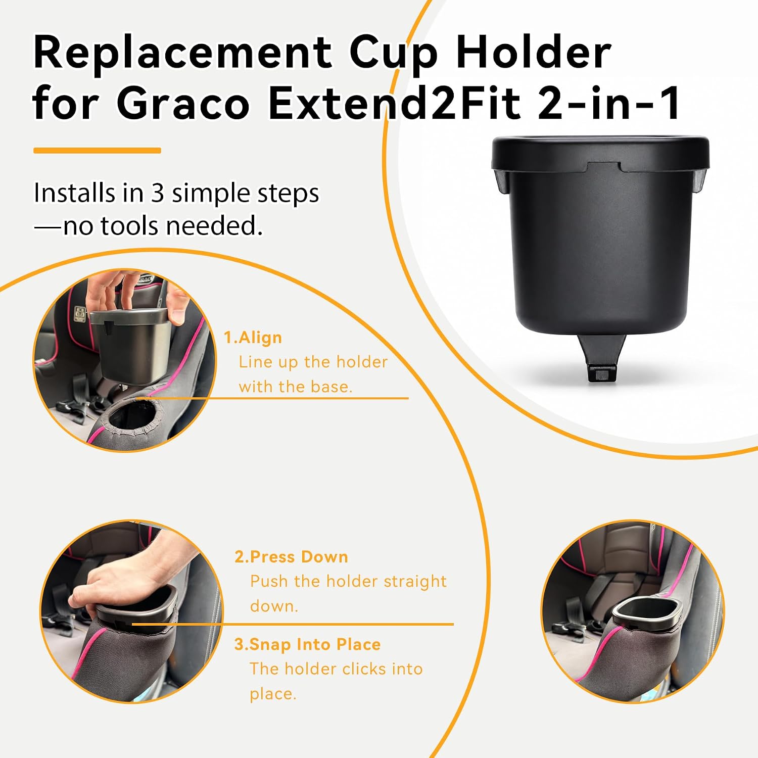 2-Pack Replacement Cup Holder Set for Graco Extend2Fit 2-in-1 Car Seat, Injection-Molded Car Seat Replacement Parts