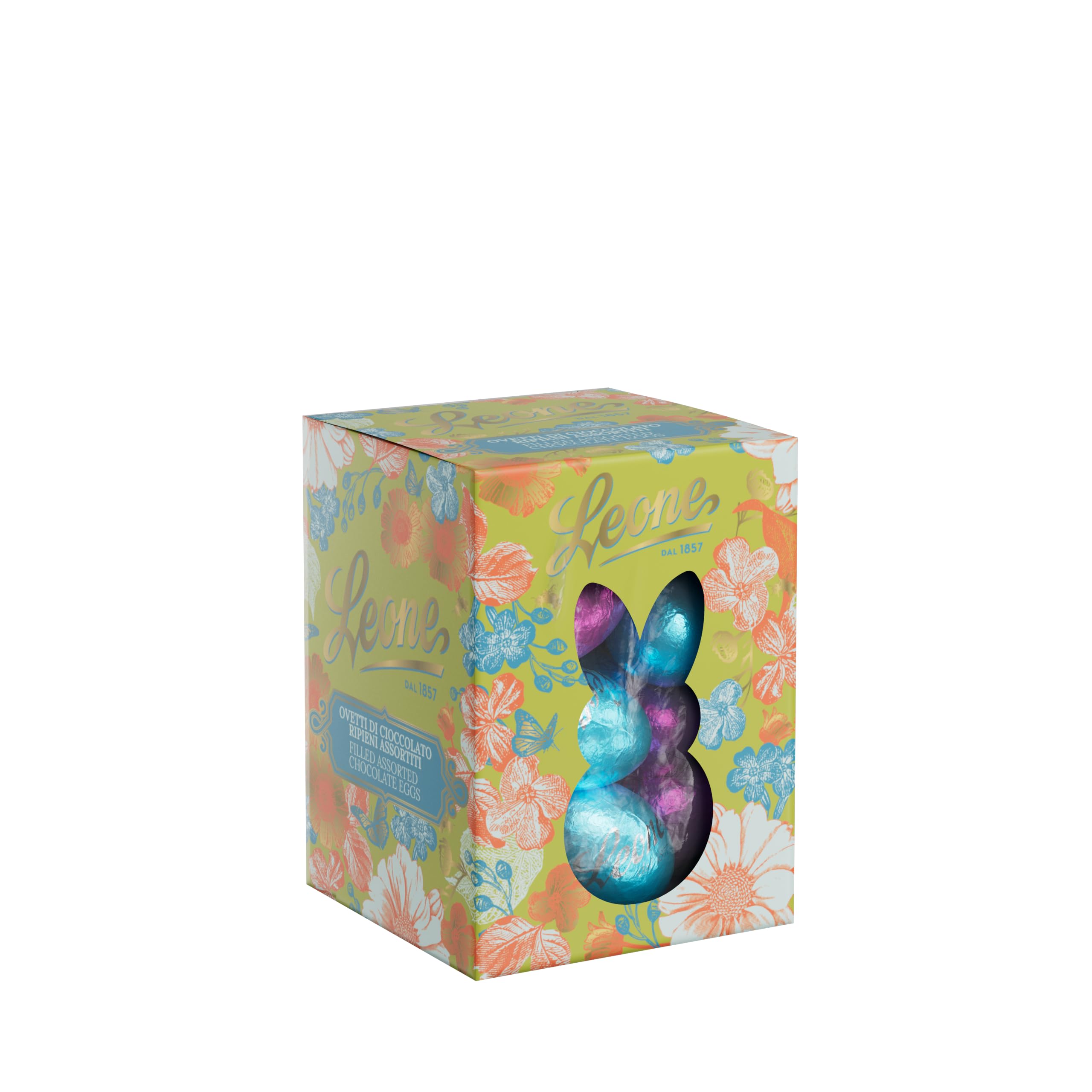 Leone dal 1857 - Scatola Regalo Ovetti di Cioccolato - Cioccolatini Leone a Forma di Uovo - Ovetti al Cioccolato Ripieni, Gusti Assortiti - Scatola Regalo - 80g