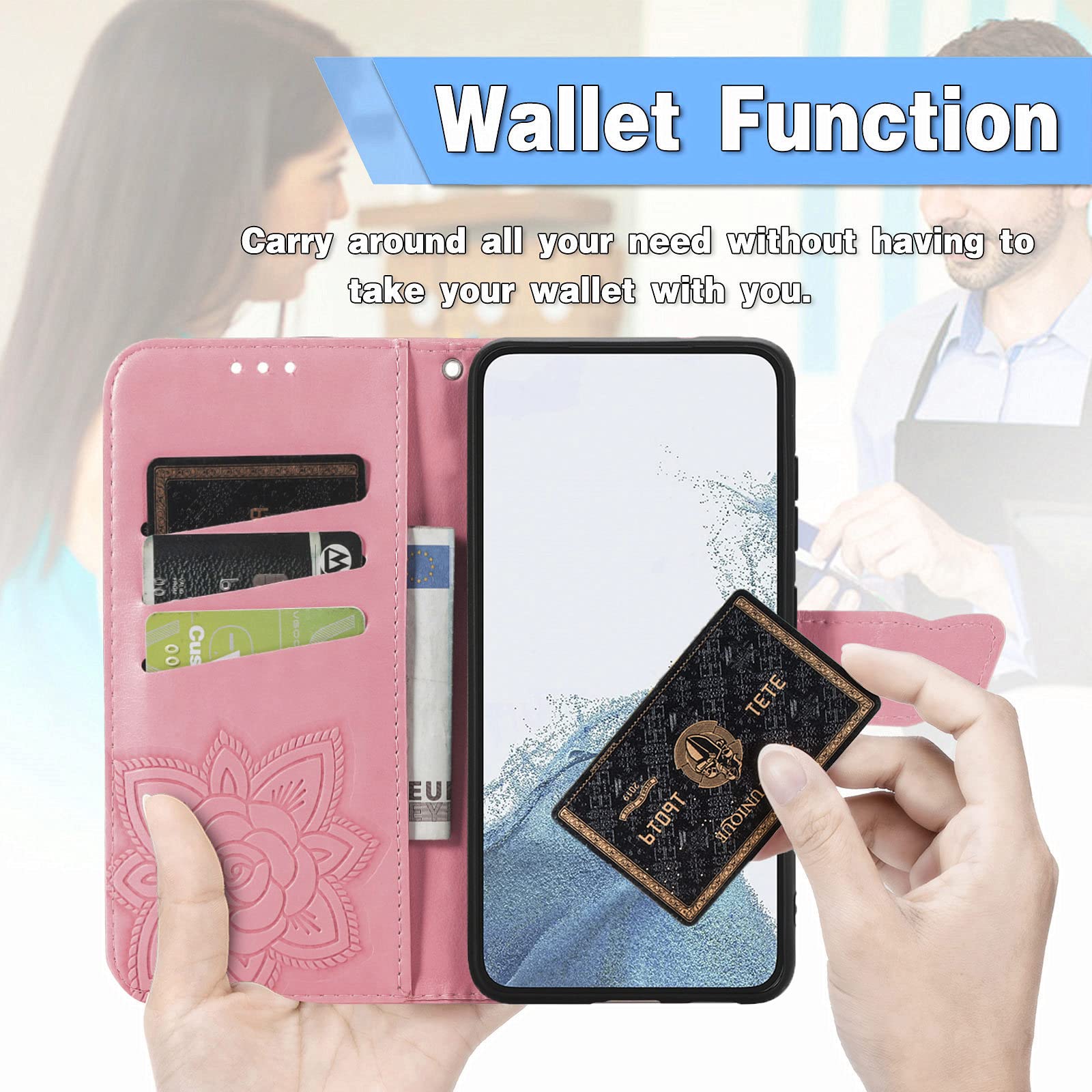 JIUNINE Cover Libro Per Xiaomi Redmi Note 12S, Custodia Portafoglio In Pelle Con Disegno Farfalla 3D, Interno TPU, Supporto E Magnete, Blu - 4