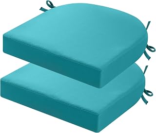Sitzkissen Outdoor 50x50, 2er Set Wasserdicht mit Bändern | Wasserdichtes Stuhlkissen für Gartenmöbel und Terrassenstühle, Polsterung für Balkon Terrasse und Außenbereich Himmelblau