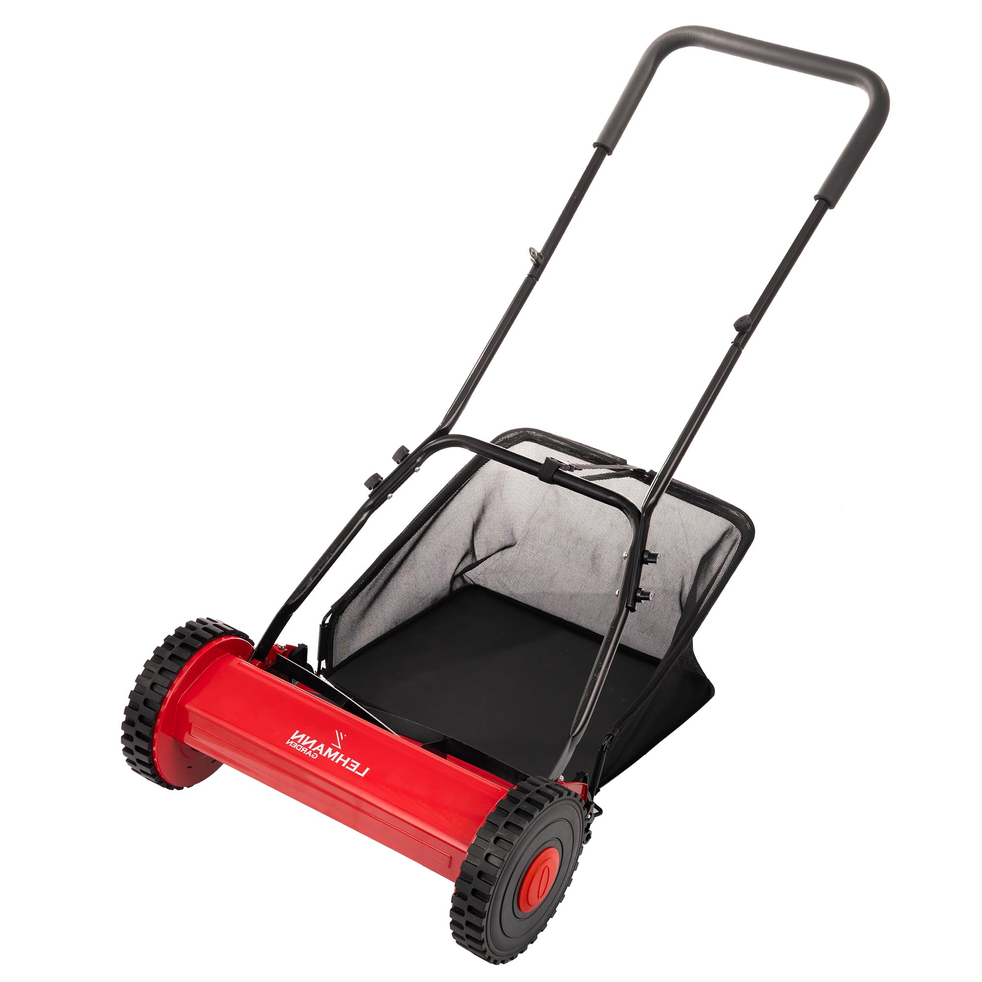LEHMANN Tondeuse Hélicoïdale 40 cm avec bac 15 L – Tondeuse Manuelle pour pelouse sans électricité, mécanique avec 5 Lames, Hauteur de Coupe réglable 15–43 mm, poignée Pliable