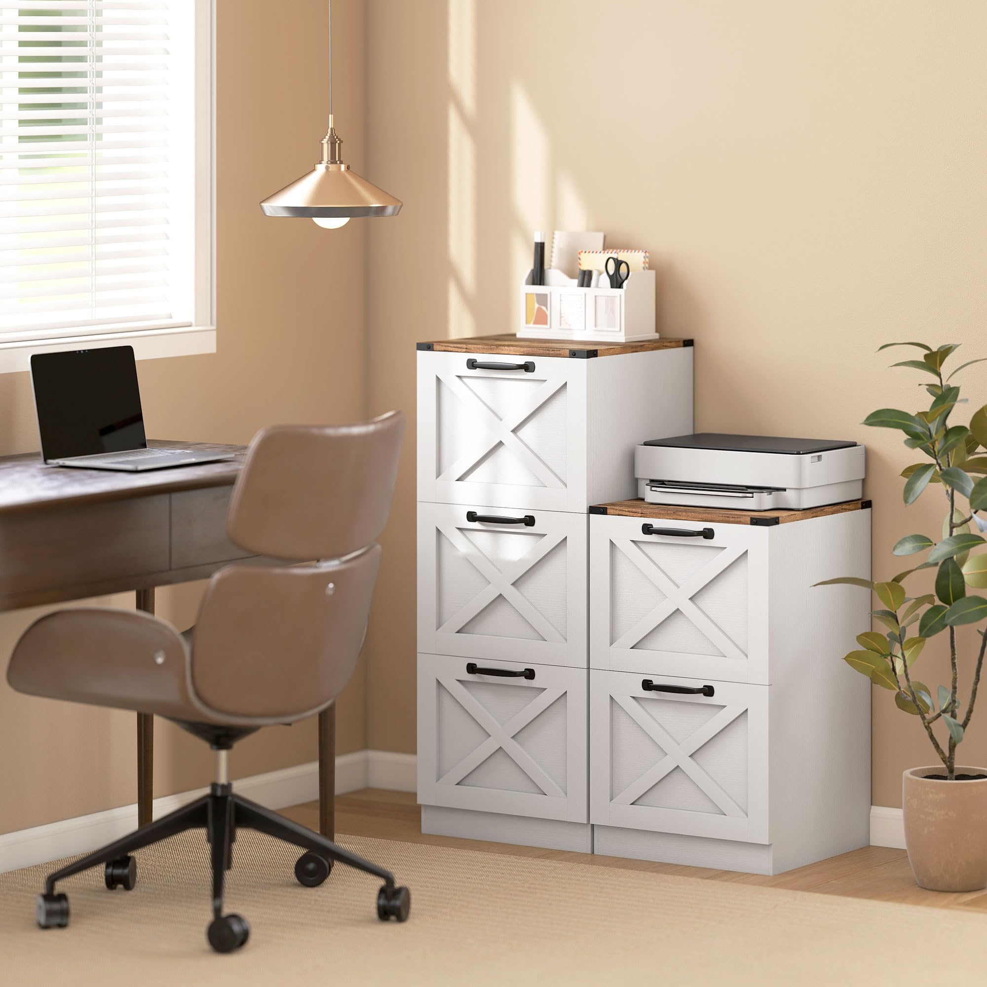 HOMCOM Commode de Bureau avec 2 tiroirs, Commode de Bureau, classeur, Porte-imprimante, avec Rail de Suspension pour A4 et Letter, 40x40x71 cm, Blanc