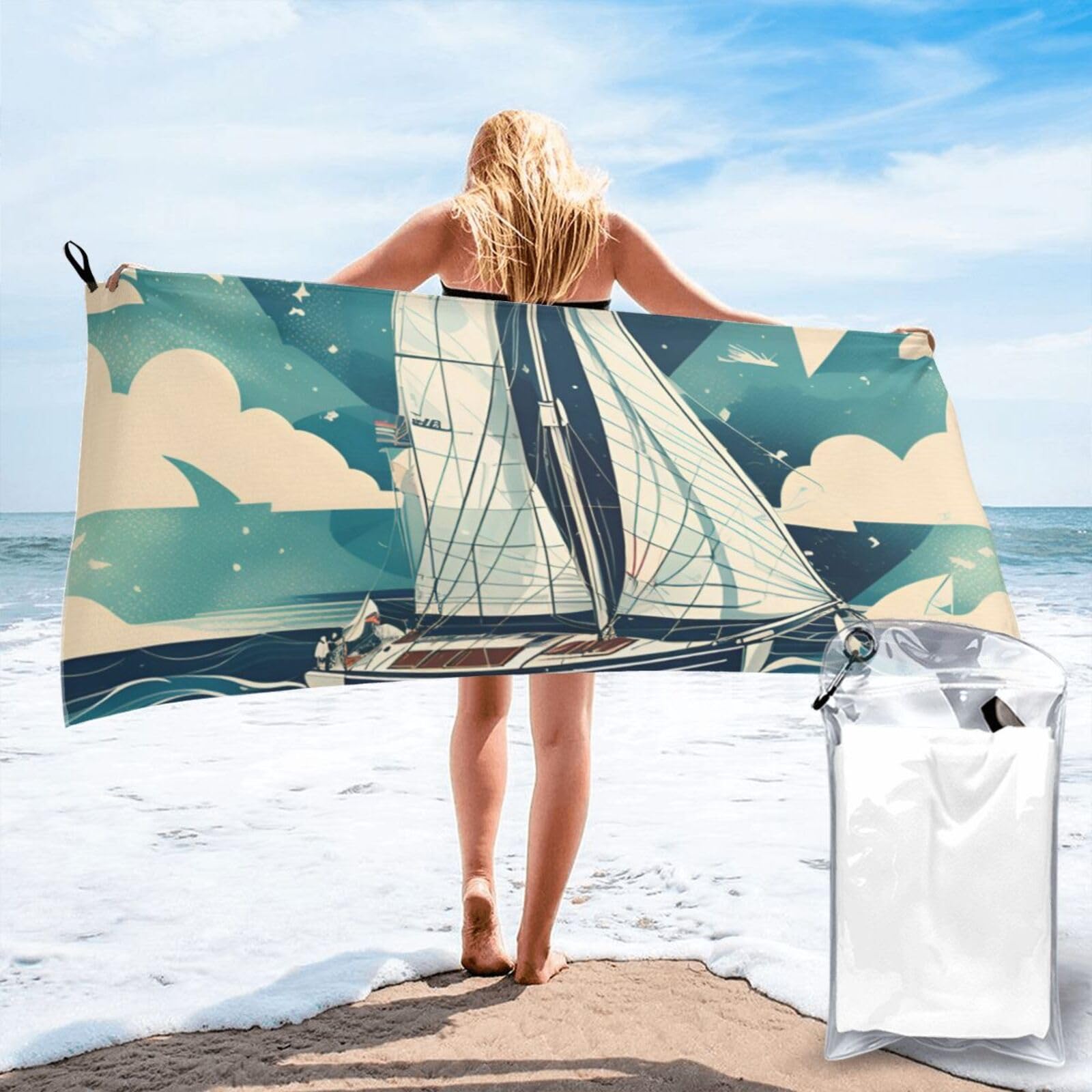NImongt Ocean Sailboat Print Adult Towel Travel Gym Beach Hiking Yoga Camping Lightweight Quick Dry Versatile