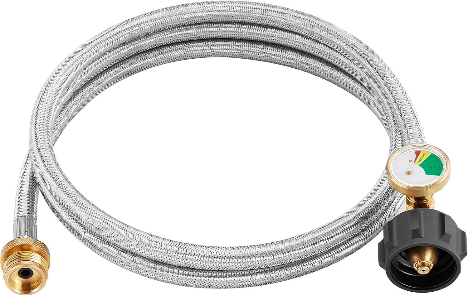 WADEO 6 FT Stainless Steel Braided Propane Adapter Hose with Propane Tank Gauge, 1 lb to 20 lb Converter for QCC1 / Type1 LP Tank to 1 LB Propane Stove, Tabletop Grill and More 1lb Portable Appliance