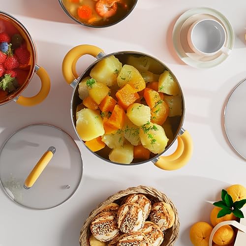 Miniatura 3 de Vaporizador de 4 cuartos de galón para cocinar, olla de vapor de verduras, olla naranja de acero inoxidable 188 con tapa y cesta de vapor,