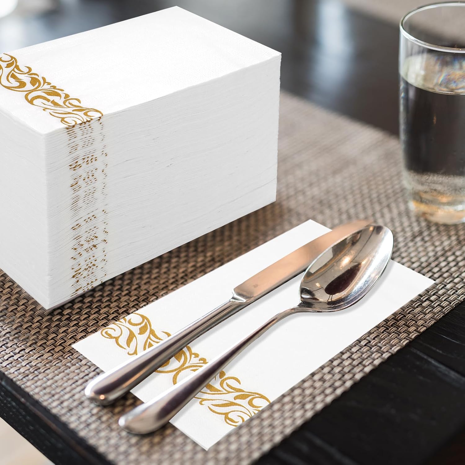 100 PCS Gold Paper Napkins, 3-Ply Premium Quality Disposable Decorative Paper Napkins, 15.7 x 13 Inch Soft Hand Towels Cocktail Napkins for Guest, Kitchen, Baby Shower Birthday Wedding Xmas Party - Image 3