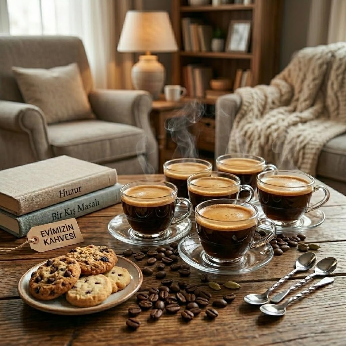 6 Kişilik Şeffaf Cam Kahve Fincan Takımı - 12 Parça Modern Espresso ve Türk Kahvesi Seti - Isıya Dayanıklı Cam Fincan ve Tabak Seti