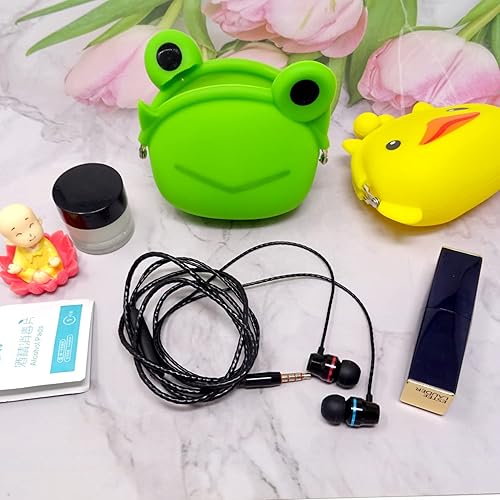 Miniatura 5 de Honbay 2 carteras de silicona de dibujos animados de animales para monedas, mini monedero, bolsa de auriculares de pato de rana para guardar objetos