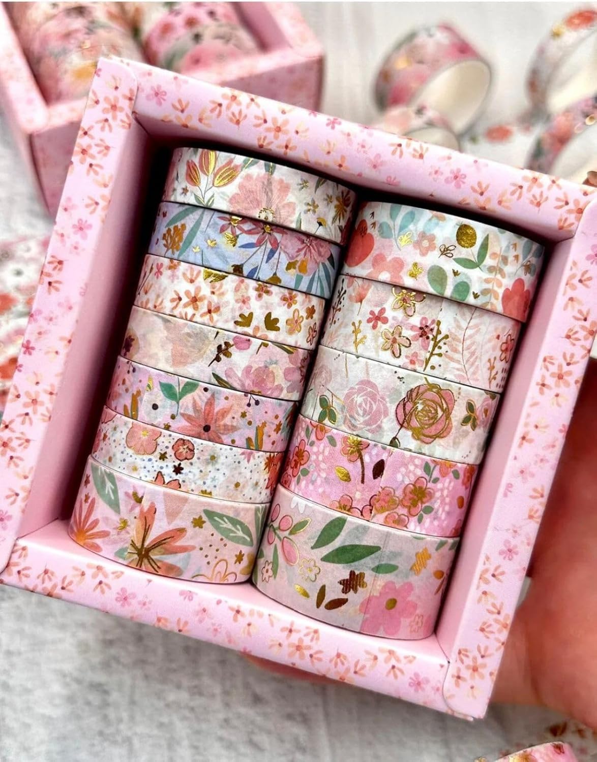 Floral Washi Tape Set – 12 Rolls Decorative Masking Tape for Journaling, Scrapbooking & DIY Crafts, Pink Purple Green Sky Blue Flower Designs, Multiple Widths 1cm, 1.5cm & 2cm-image-3