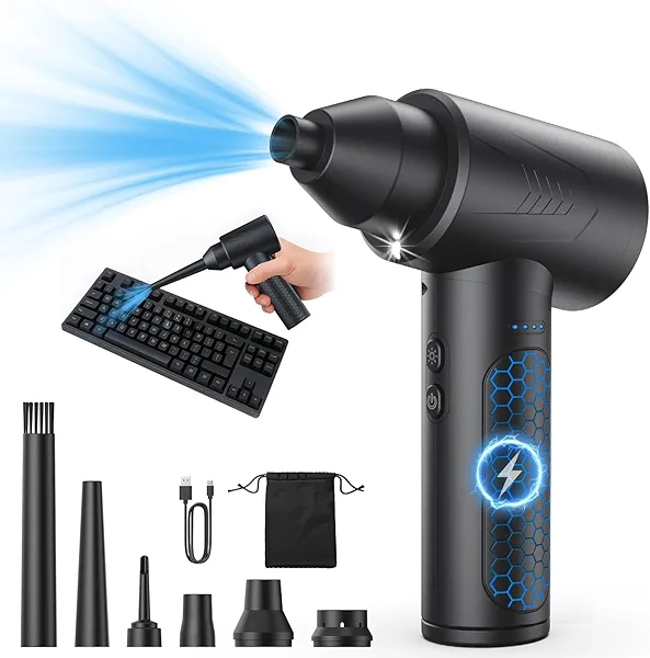 LOXP Electric Air Duster – 150000RPM Powerful Compressed Air Duster with LED Light, 3 Gears, 7500mAh Battery & Fast Charging, Rechargeable Air Blower for Computer, Keyboard, PC, Car, House & Outdoor