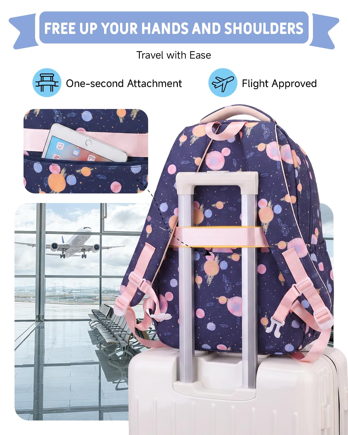 Tanou Mochila escolar para niñas, 3 piezas, mochila escolar informal para niñas de 3 a 7º grado, mochila moderna para adolescentes con bolsa de almuerzo estuche estuche bonito colgante, azul marino