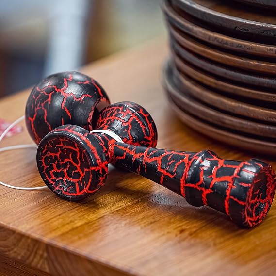Kendama Toy Full Size Crack Solid Wood Teens, Red Black