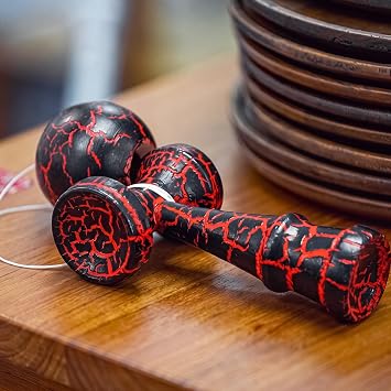 Kendama Toy Full Size Crack Solid Wood Teens, Red Black