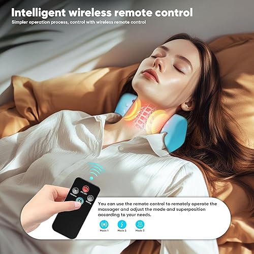 Miniatura 4 de Masajeador de cuello, relajante de cuello y hombros con calor, 3 modos, almohadas de cuello portátiles para aliviar el dolor y relajación muscular,