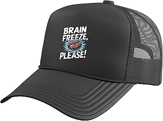 Brain Freeze Please Funny Iced Coffee Cold Brew Coffee Trucker Hat with Adjustable Mesh Back