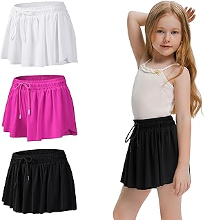 3 Pack Girls Flowy Shorts with Spandex Liner 2 in 1 Youth Junior Butterfly Skirts for Fitness Running Sports