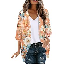 Womens Kimonos for Summer Lightweight Beach Cardigans Cute Puff Sleeve Cover Ups Loose Casual Flowy Boho Tunic Tops