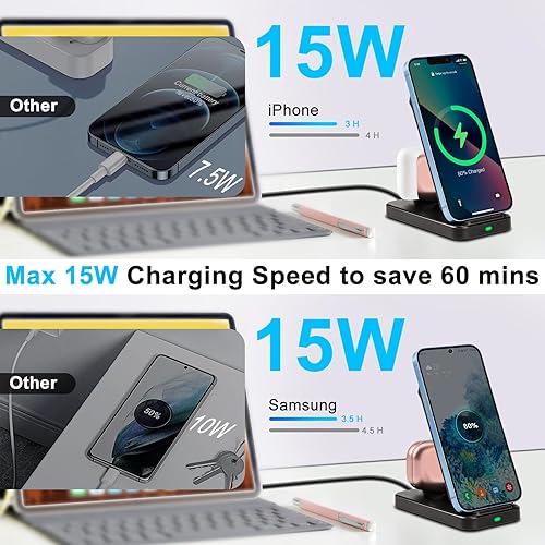 Miniatura 5 de Soporte de carga inalámbrico 2 en 1 Fast Max de 15 W Qi para iPhone 1615141312ProMaxPlusUltra, Airpods 123Pro12, estación de carga para Samsung