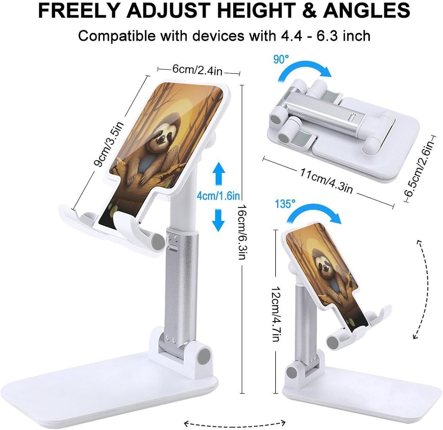 Cute Funny Sloth Phone Stand Portable Travel, Phone Holder for Desk Compatible with iPhone 17/16/15 Pro Max Air, Cell Phone Stand Adjustable Office Accessories image 2