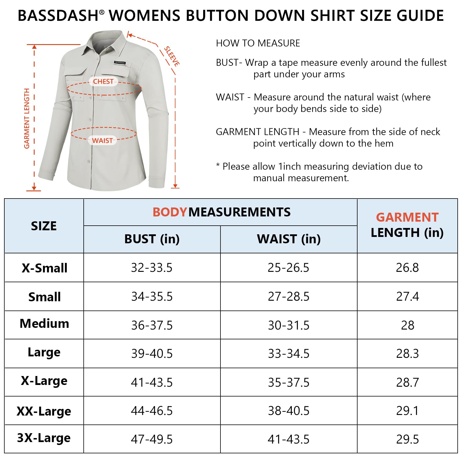 BASSDASH Camicia da donna UPF 50 a maniche lunghe per pesca ed escursionismo, con bottoni, ad asciugatura rapida, FS21W