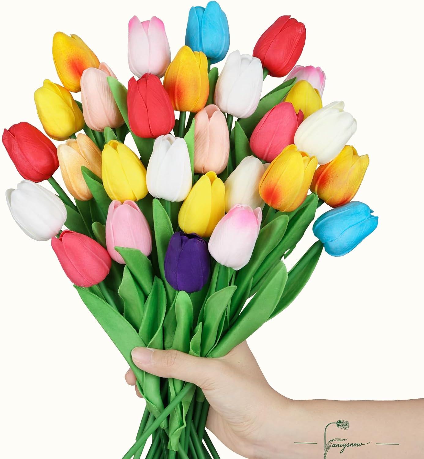 28Pcs Tulips Artificial Flowers Real Touch PU Faux Tulips Colorful Fake Flowers for Home Decor - Easter Spring Table Arrangement in Vase (Bedroom, Living Room, Kitchen)
