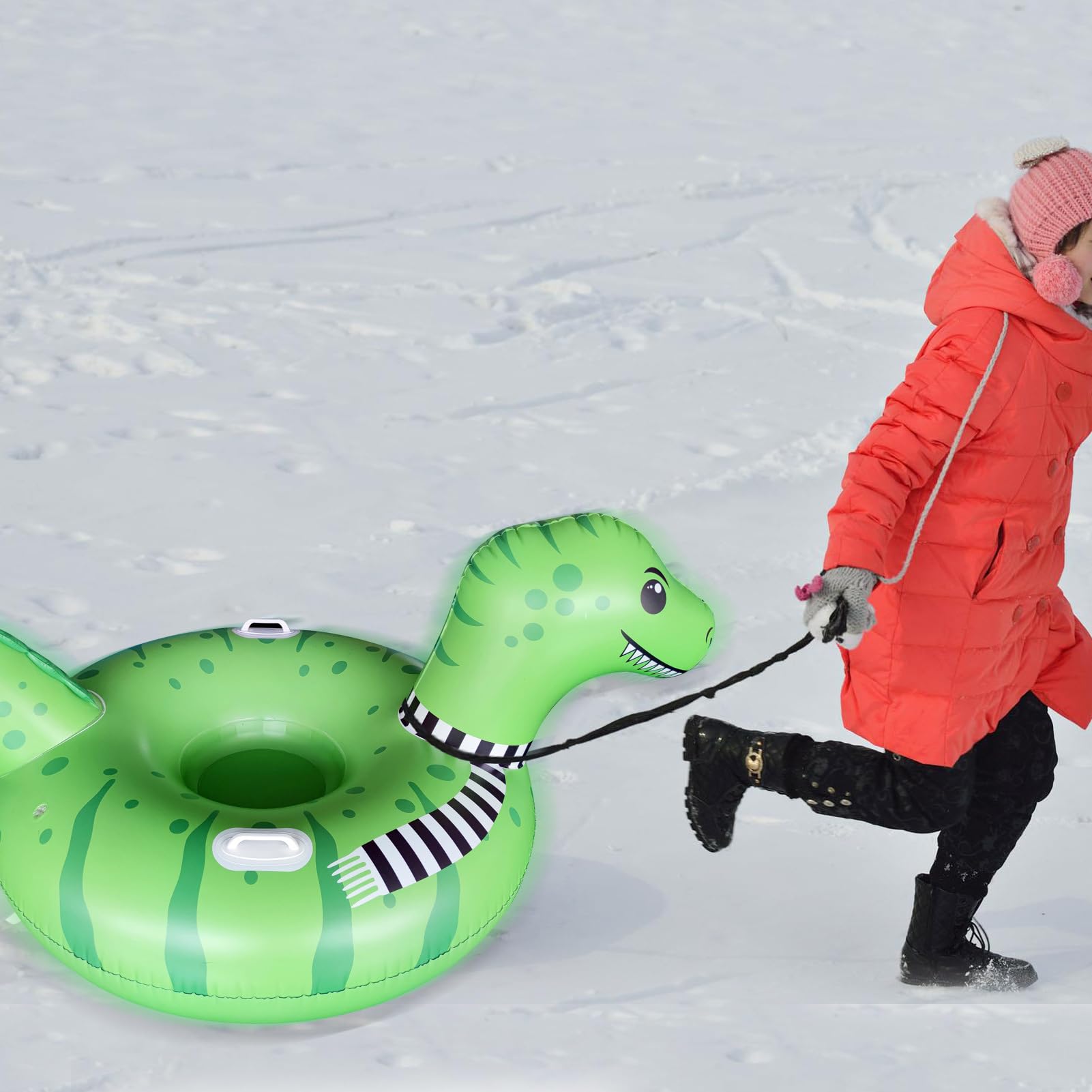 Jemora Addensare slitte da Neve gonfiabili con Tubo da Neve con Manici Giocattoli Invernali per Bambini Adulti