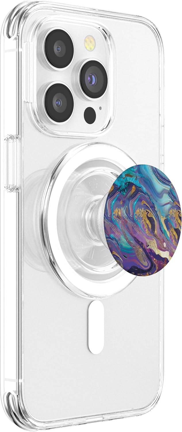 Beautiful Elegant Purple Blue-Gold Natural-Marble PopSockets PopGrip for MagSafe