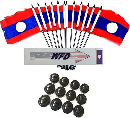 Miniatura 30 de Una docena de banderas y bases de escritorio Nauru, 12 banderas de poliéster en miniatura para oficina y pequeñas con 12 soportes negros Banderas