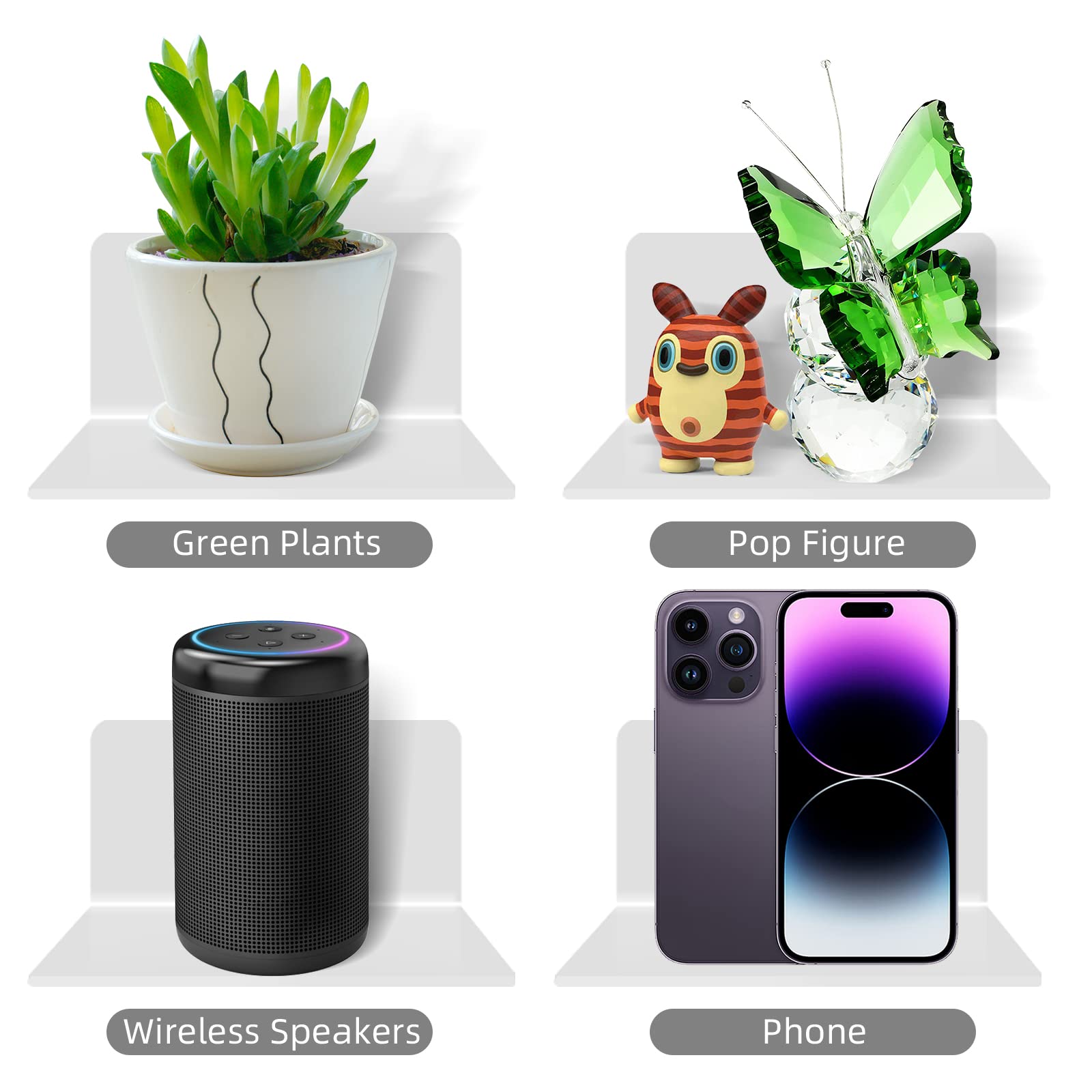 3-Pack Acrylic Mini Floating Shelves – 4 Inch Adhesive/Wall Mount Storage For Small Items, Living Room, Bathroom, Bedroom