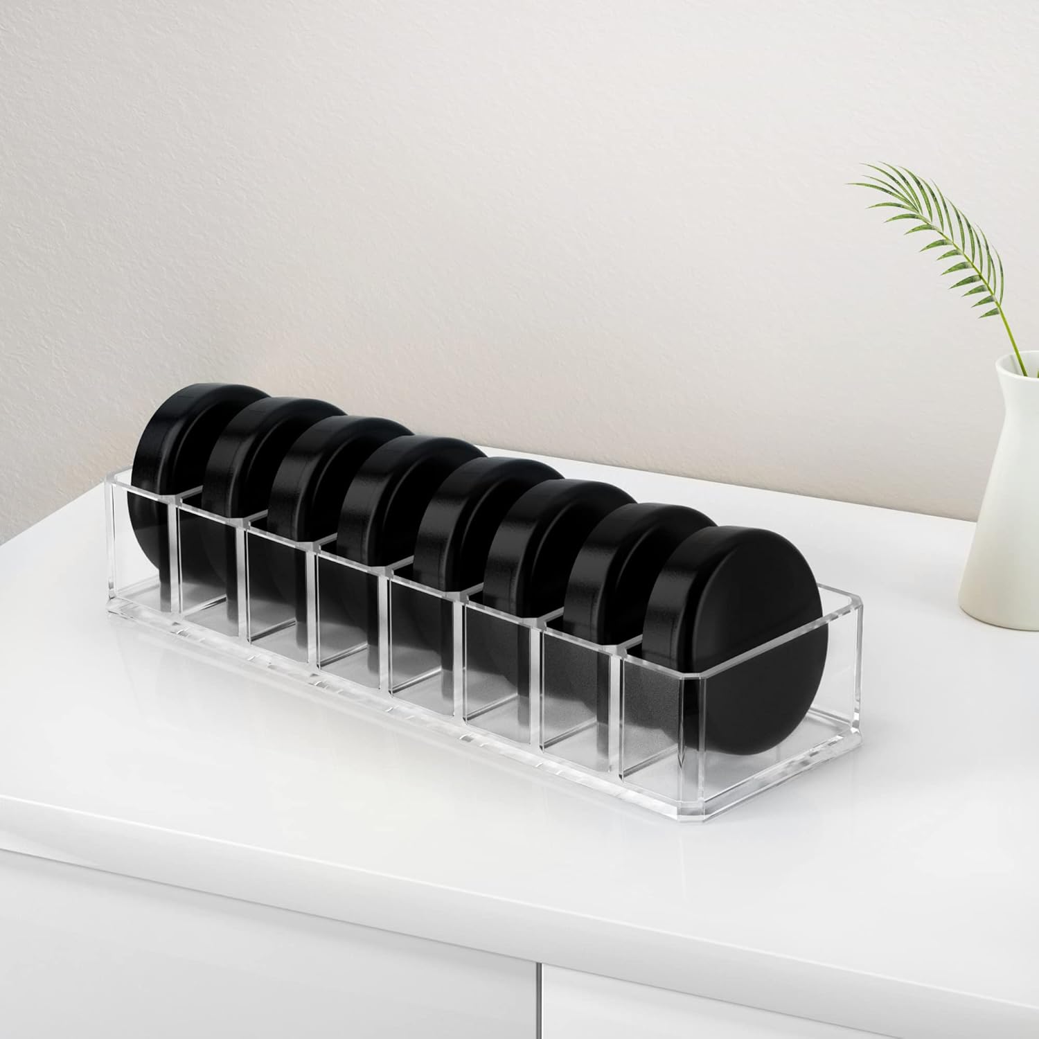 HBlife Clear Acrylic Makeup Compact Organizer, 8 Spaces Vanity Organizer Stand Eyeshadow Pallet Storage for Lipstick Bronzer Powder Highlighter, Skincare Cosmetic Display Cases for Bathroom
