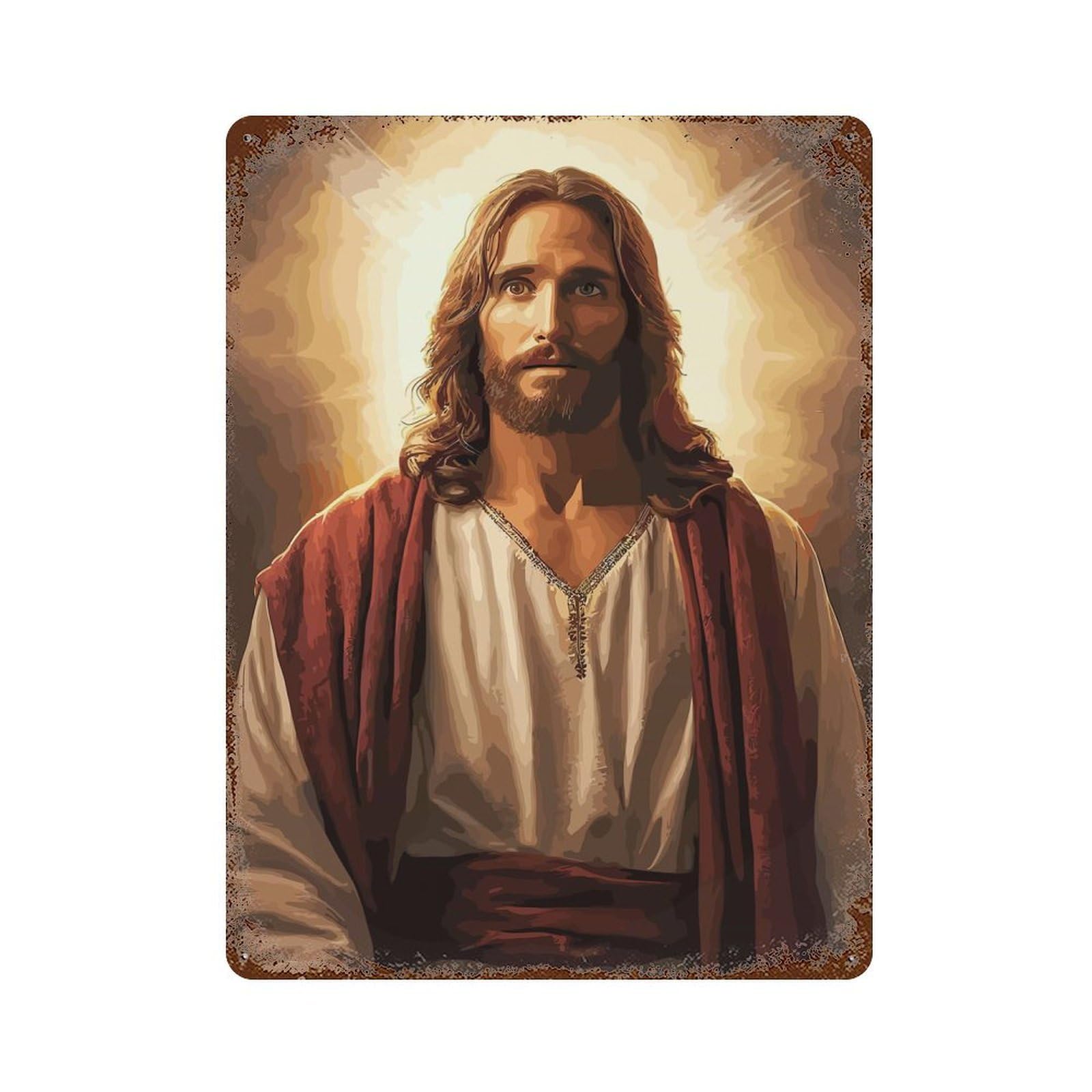 Jesus Light Aged Metal Wall Plaque 15.7"x11.8", Decorative Metal Wall Art for Garage, Pub Or Kitchen