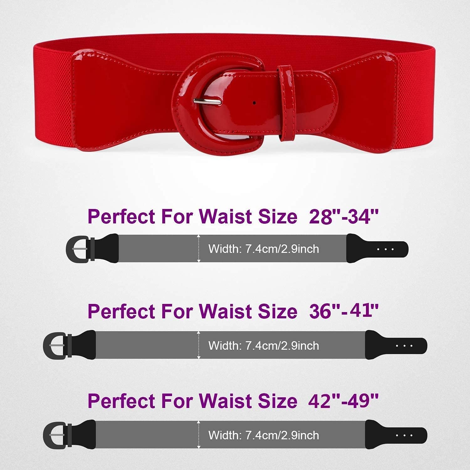 JASGOOD Women Wide Stretch Belt,Vintage Chunky Buckle Elastic Waist Belts Patent Leather Belt 50s Belt for Dress