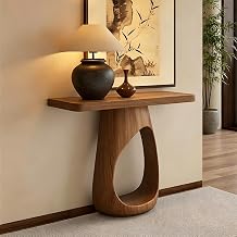 23.6" Compact Console Table with Sculptural Pedestal, 9.8" Narrow Solid Wood Entryway Table for Small Spaces, Modern Minimalist Accent Stand for Hallway Corner, Nook & Behind Sofa, Walnut