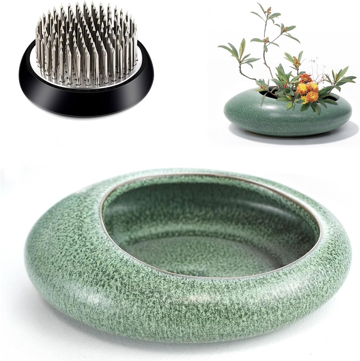 3 Pieces Ikebana Kenzan Set, Stainless Steel Flower Frog Pin Holder, 1.34in + 1.57in + 1.97in Metal Florist Frog for Japanese Flower Arrangement, Floral Stem Support Tool for Vase DIY Home Decor